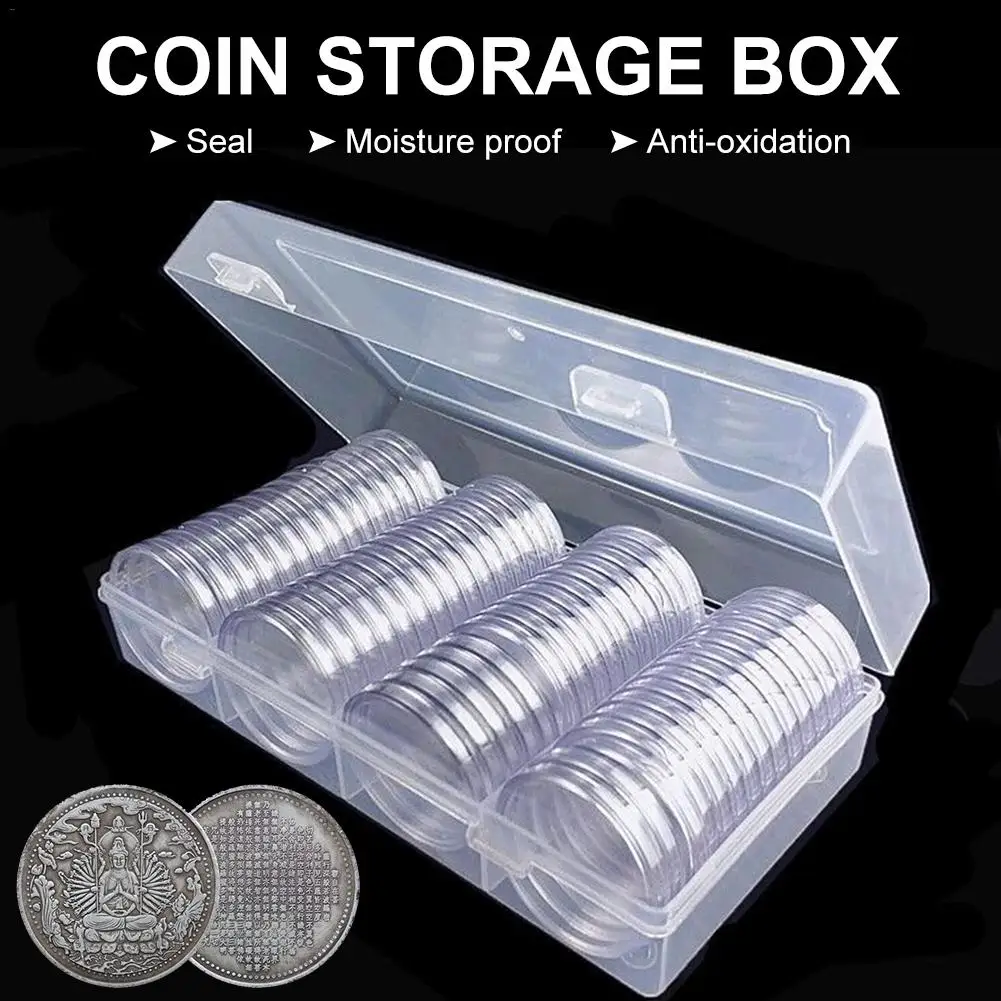 48PCS 46mm Transparent Capsule with Foam Gaskets and Storage Organizer Box  Case for Commemorative Old Coin Collection Supplies