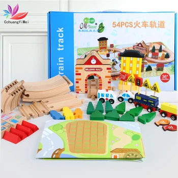 

A Set Of 54pcs Wooden Tracks Train Set Toys Wooden Railway Magic Brio Puzzles Educational Toys For Children's Birthday Present