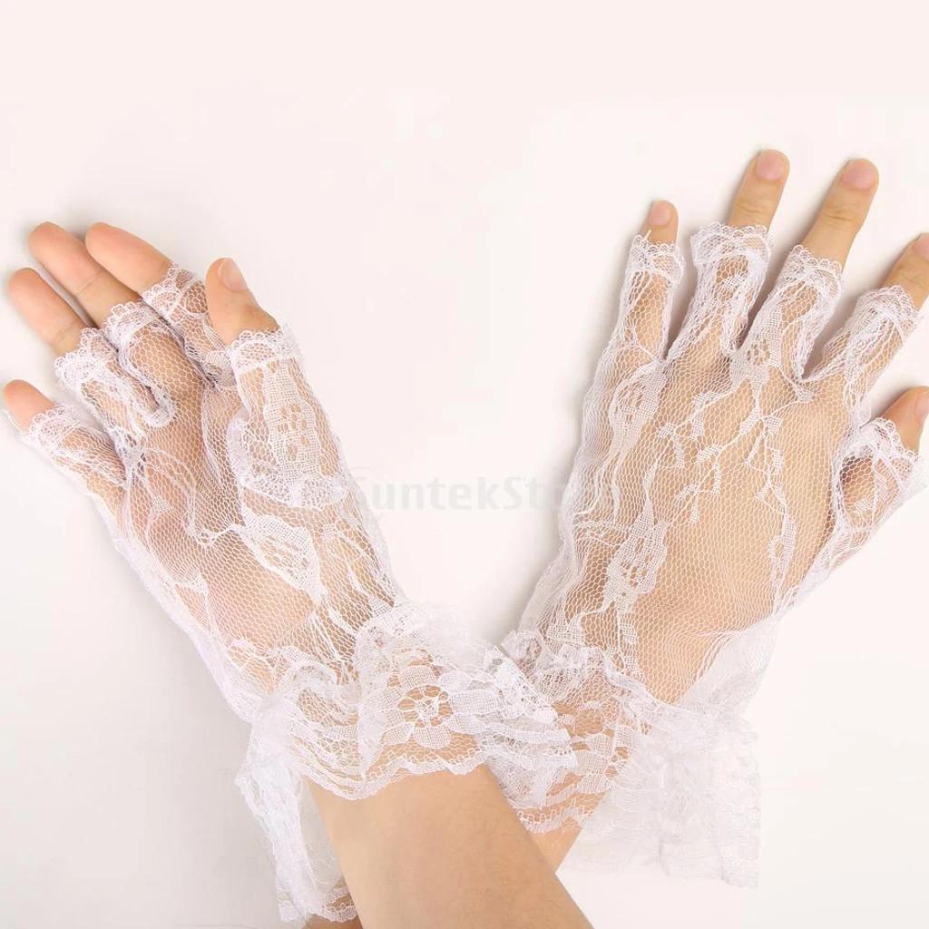 Vintage Short Lace Gloves Fingerless Wedding Evening Party Gloves 20s Flapper Gloves Victorian Gothic Fancy Dress Accessories