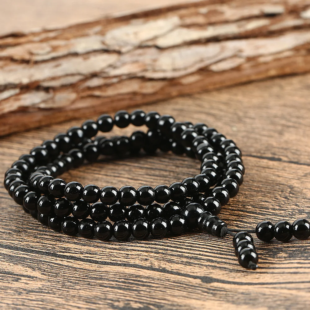 Античное очарование черный натуральный резко обсидиан 108 бусин молитва