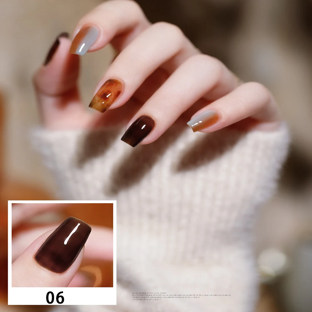 Vendeeni Tortoiseshell Glass Gel Nail Polish Semi Permanent UV Gel Nail Polish Soak Off Milk Tea Caramel Gel Amber Varnishes 2