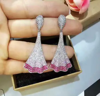 

Copper zircon earrings women's exaggerated pave skirt color drop ear accessories