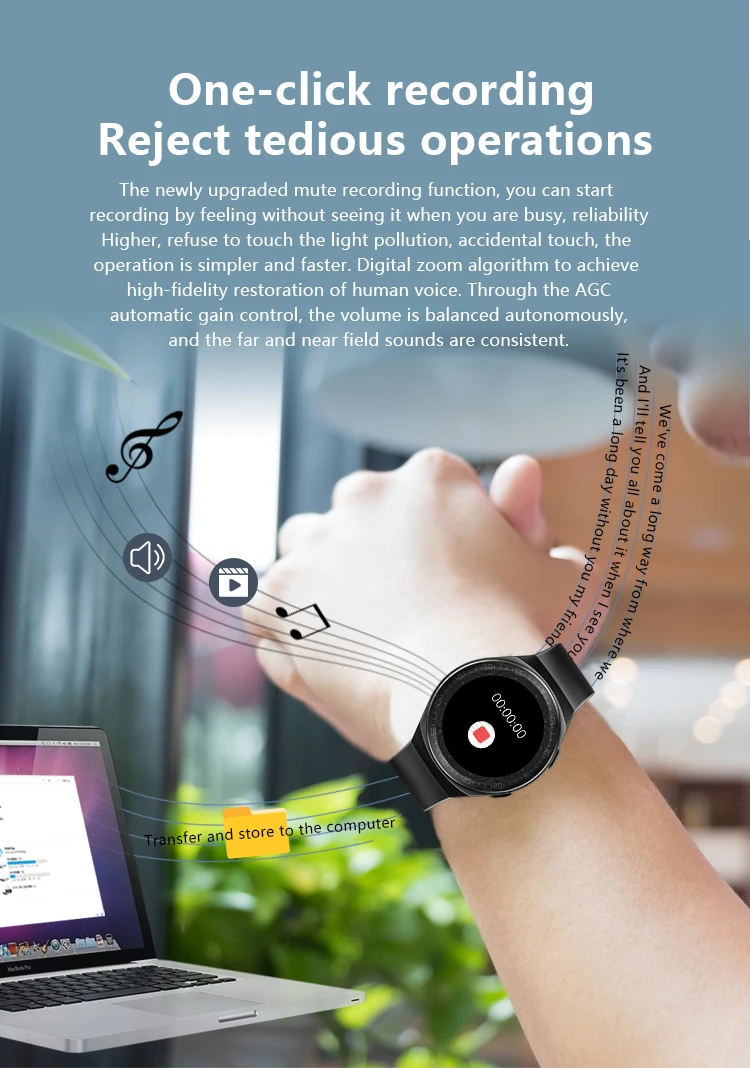 MT3 Smart Watch Men 8G Memory Music Bluetooth Call Smartwatch Full Touch Screen Recording Bracelet For IOS Android