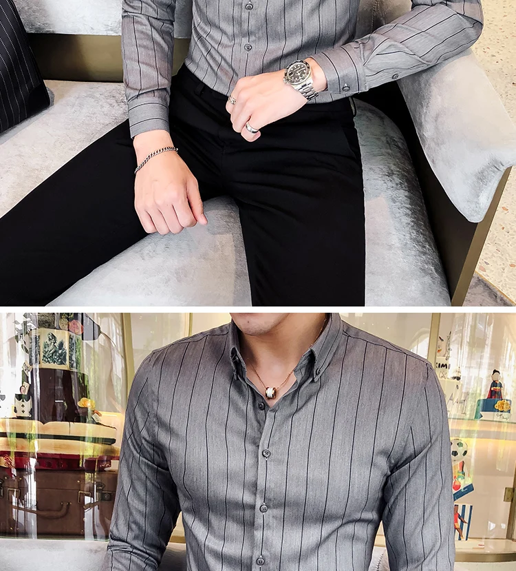 New Spring and Autumn Style Man Shirt Turn-down Collar Long-Sleeved Shirt Men Casual Stripe Shirt Camisa M-3XL