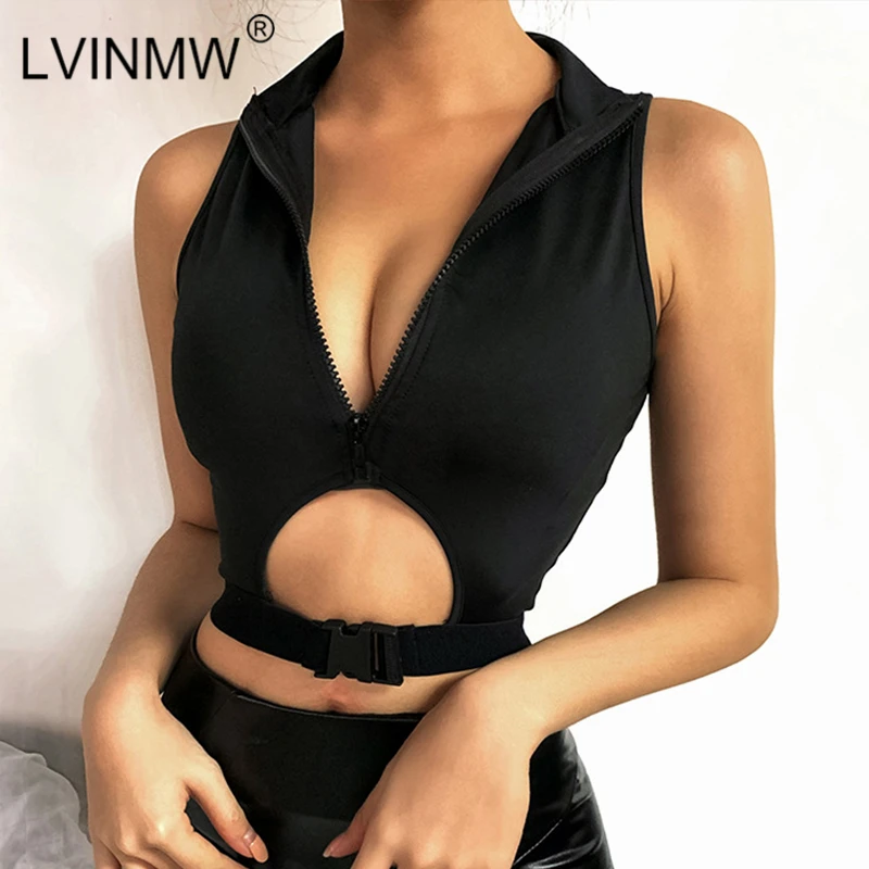 LVINMW черный топ на молнии с глубоким v образным вырезом новинка 2020 летний женский