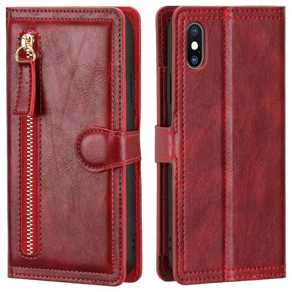 red Для iphone X PhoneCase Zipper Магнитный защелкивающийся кожаный многофункциональный держатель для карт для iphone 7 8 11 XS XR Funda - Цвет: red