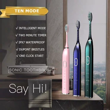 

Ultrasonic Electric Toothbrush USB Charge Sonic Teeth Brush Adult Waterproof IPX7 Teeth Whitening Brush With 5/10 Brush Heads