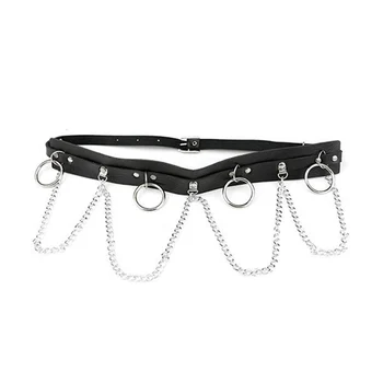 

Belt Decorative Faux Leather Punk Metal Chain Personalized Street Dance Waist Strap Ring All Match