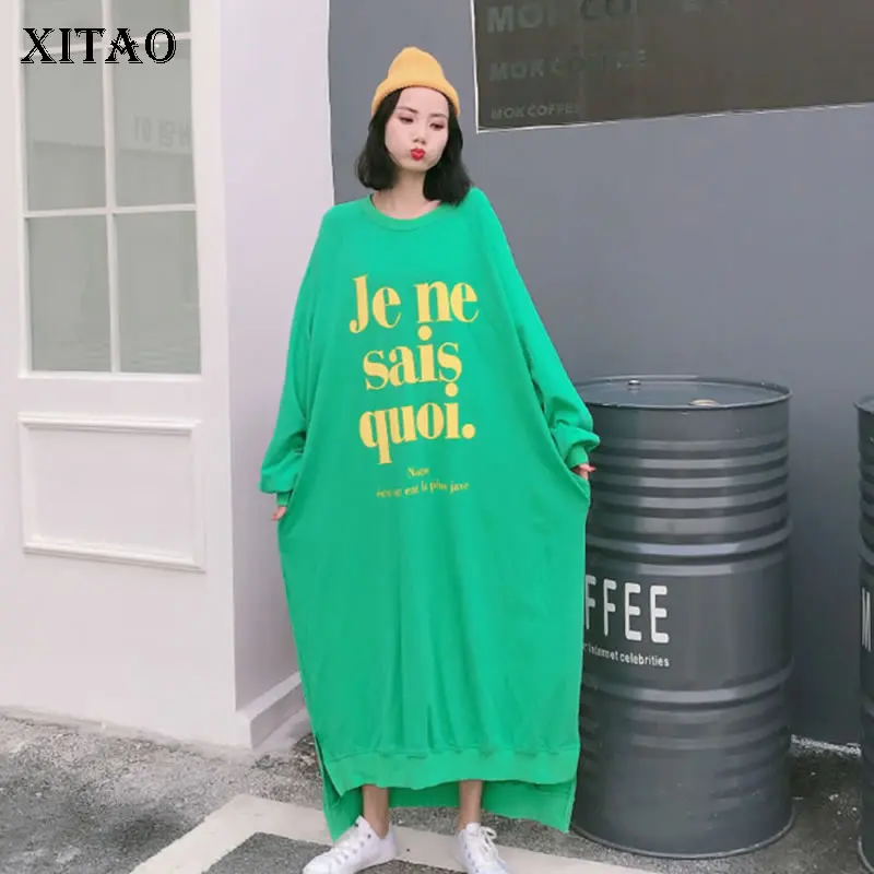 

XITAO Plus Size Irregular Letter Print Dress Women Clothes Spring New Loose Casual Pullover Full Sleeve Elegant Dress XJ4046