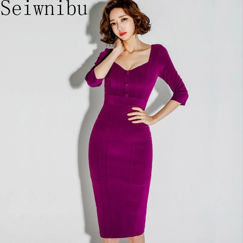 picture color Весенне-летнее женское платье, новинка, одноцветное, элегантное, Vestidos, облегающее, платья, деловые, вечерние, облегающее, для работы, для офиса, для девушек - Цвет: picture color