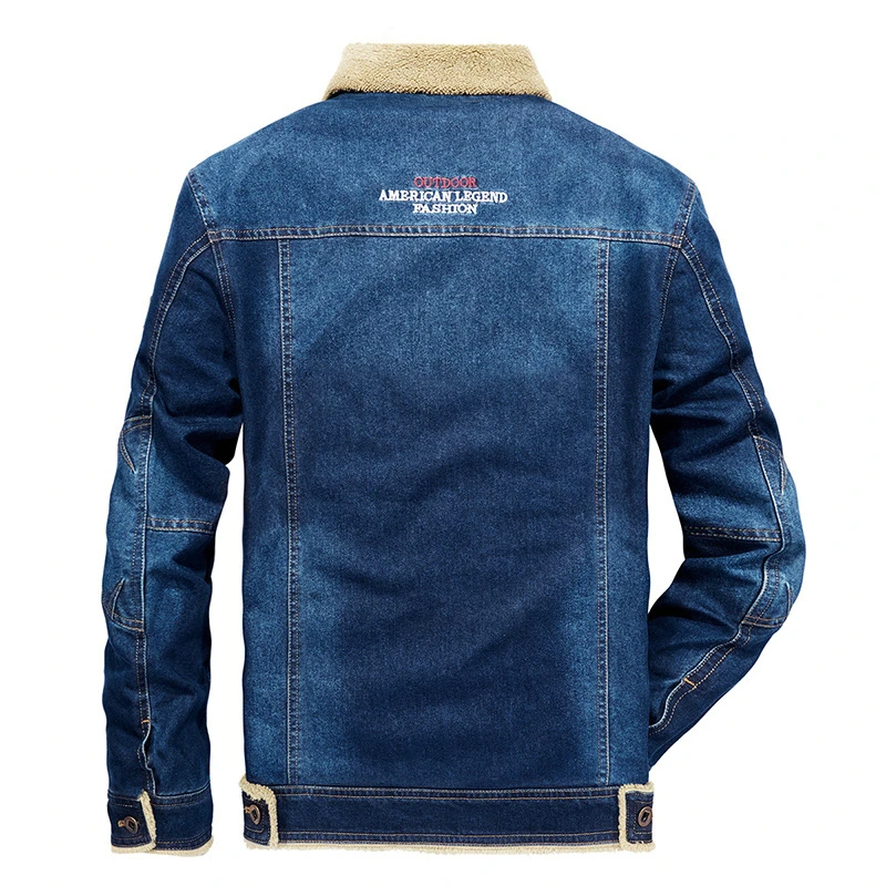 M-6XL Wholesale Mens Denim Jacket Autumn Winter Military Jeans Jacket Men Thick Warm Bomber Blue Ar