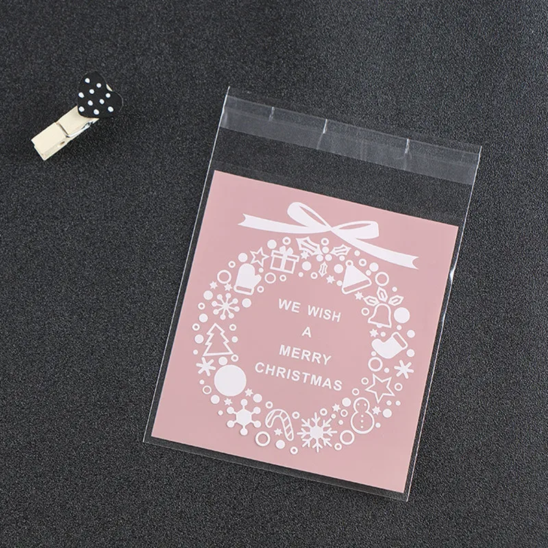 7-pink bag 100 шт рождественское печенье конфеты драги пакет самоклеющийся пакет boppbags подарки мешок год для дома Noel вечерние украшения упаковки - Цвет: 7-pink bag