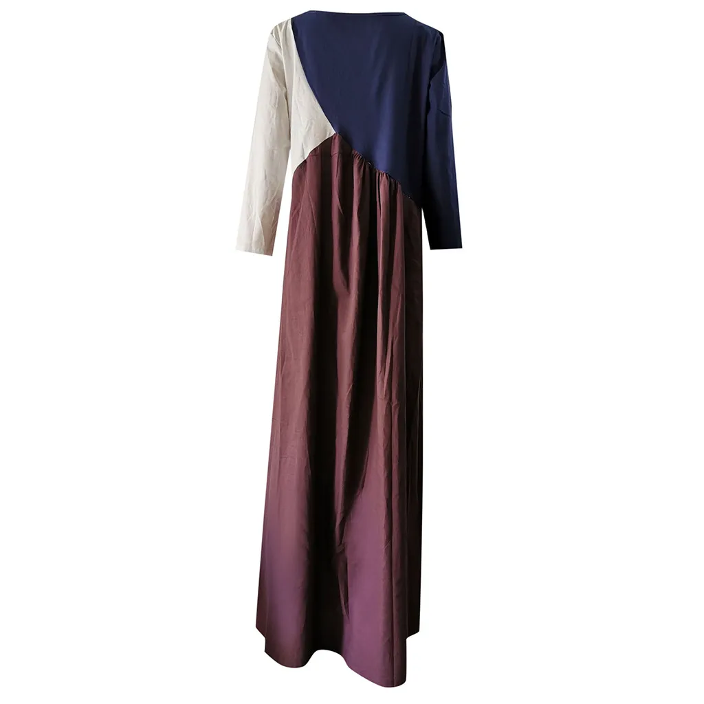 autumn dress Women 2019 NEW Coloured maxi dress Sleeve Simulated Hemp Autumn Winter plus size dress vestidos robe femme Q60