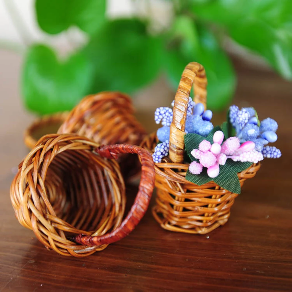 1:12 Dolls House Rattan Basket With Handle Simulation Furniture Fairy Garden