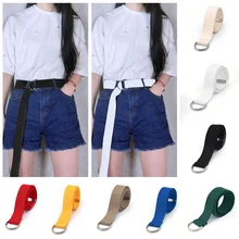 

2021 Unisex Canvas Solid Color Belts D Ring Double Buckle Waist Strap Women Men Teenager Long Wide Belt