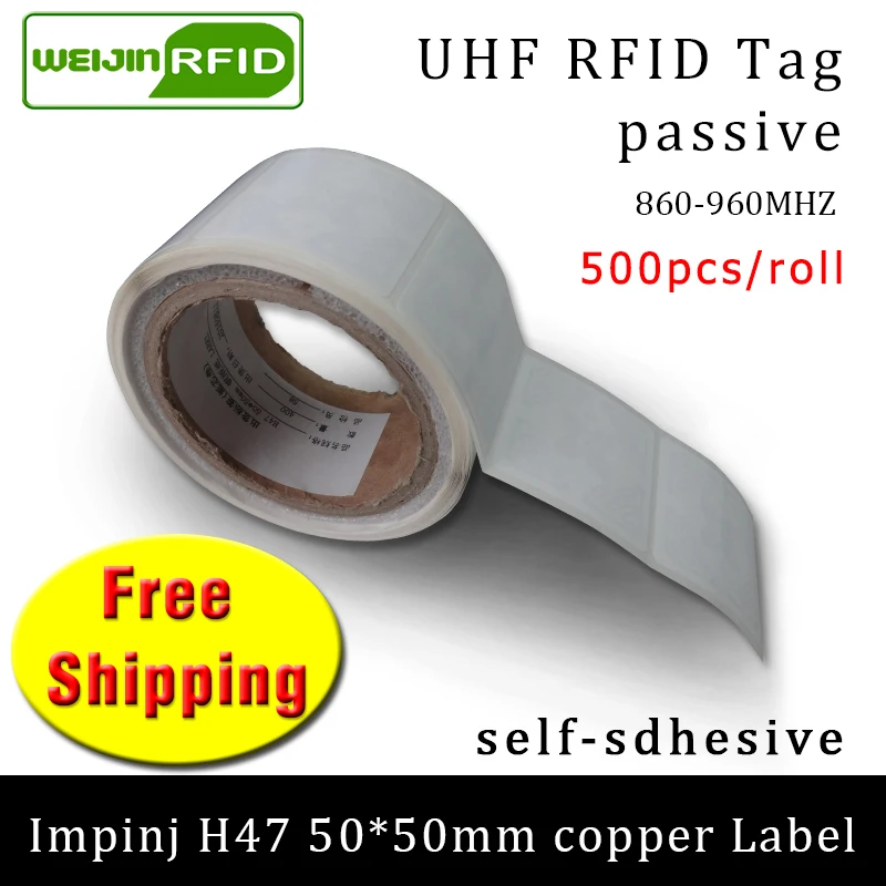 Rfid-теги UHF стикер Impinj H47 для печати медные наклейки 915mhz868mhz 500 шт Дальний клей пассивный RFID этикетка