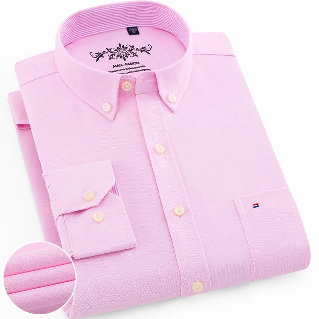 men's short sleeve button down shirts Men's Plus Size Casual Solid Oxford Dress Shirt Single Patch Pocket Long Sleeve Regular-fit Button-down Thick Shirts men's button up short sleeve shirts & tops Shirts