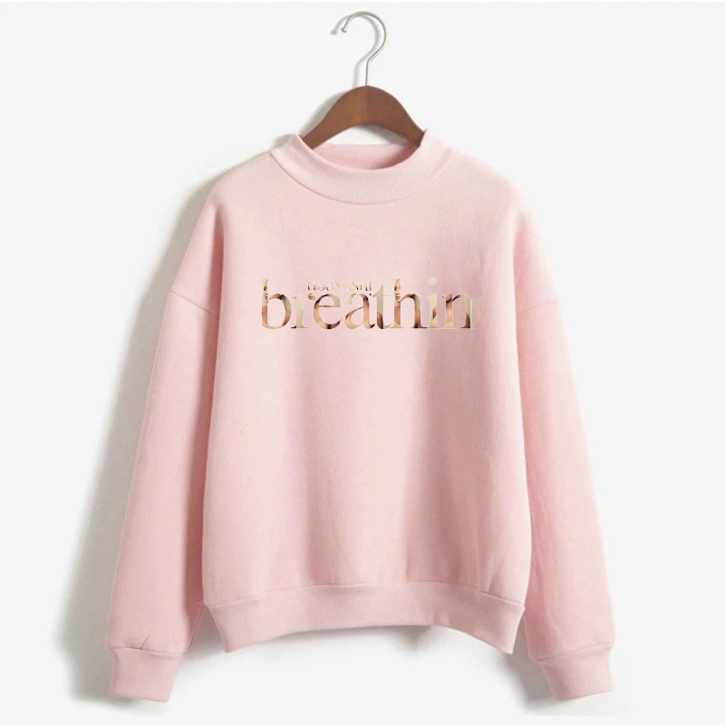 Pink Толстовка с капюшоном розового цвета для женщин Just Keep Breathin Ariana Толстовка "Гранде" Harajuku пуловер Толстовка зима плюс размер женские топы - Цвет: Pink
