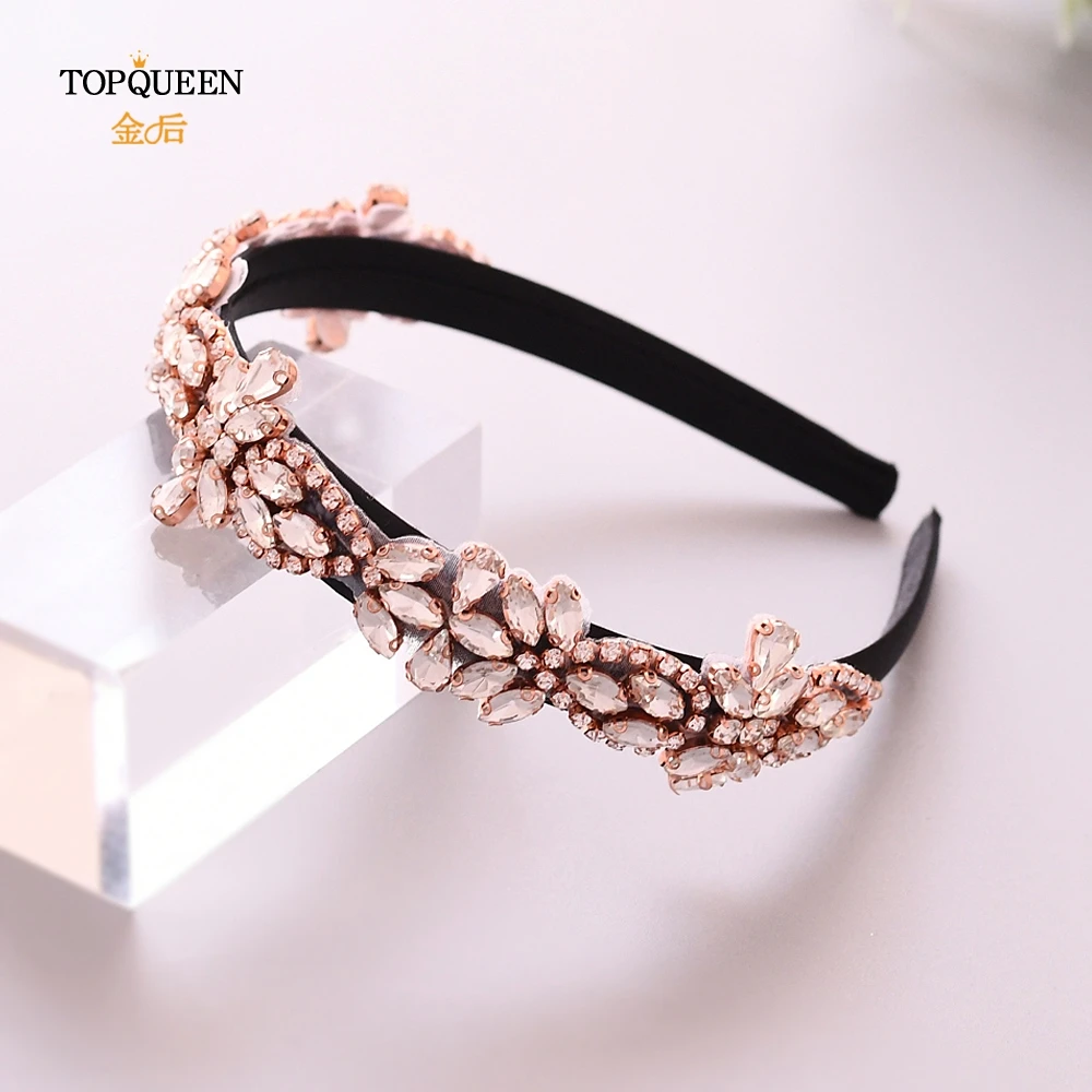 TOPQUEEN, S429-FG, розовое золото, стразы, повязка на голову, свадебные аксессуары, свадебная тиара, головные уборы, бриллиант, барокко, повязка для волос