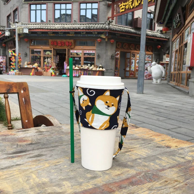 Экологичная бутылка для воды мешок для напитков анти-горячий мультфильм милый набор чашек крышка чашки Кружка обернуть Кофе Молоко чай маленькие сумки - Цвет: Армейский зеленый
