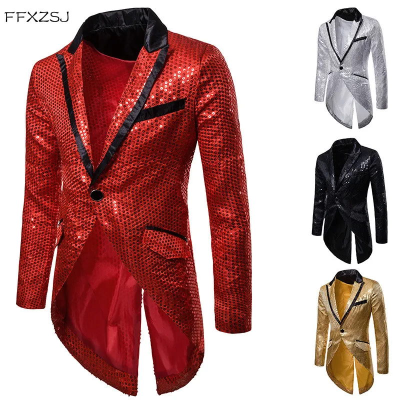 

Mens Slim Fit Sequin Tailcoat | 2018 Autumn Brand New Male Long Sleeve Frock Coat Man Party/Club/Wedding Suit Blazer Jacket