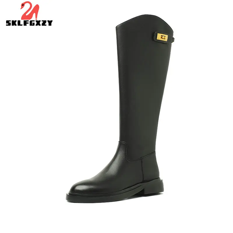 Falafeo-Botas de equitación de piel auténtica para mujer, botines de caña  ancha y larga hasta la rodilla con cremallera y punta redonda, marca de  lujo, Invierno - AliExpress Calzado