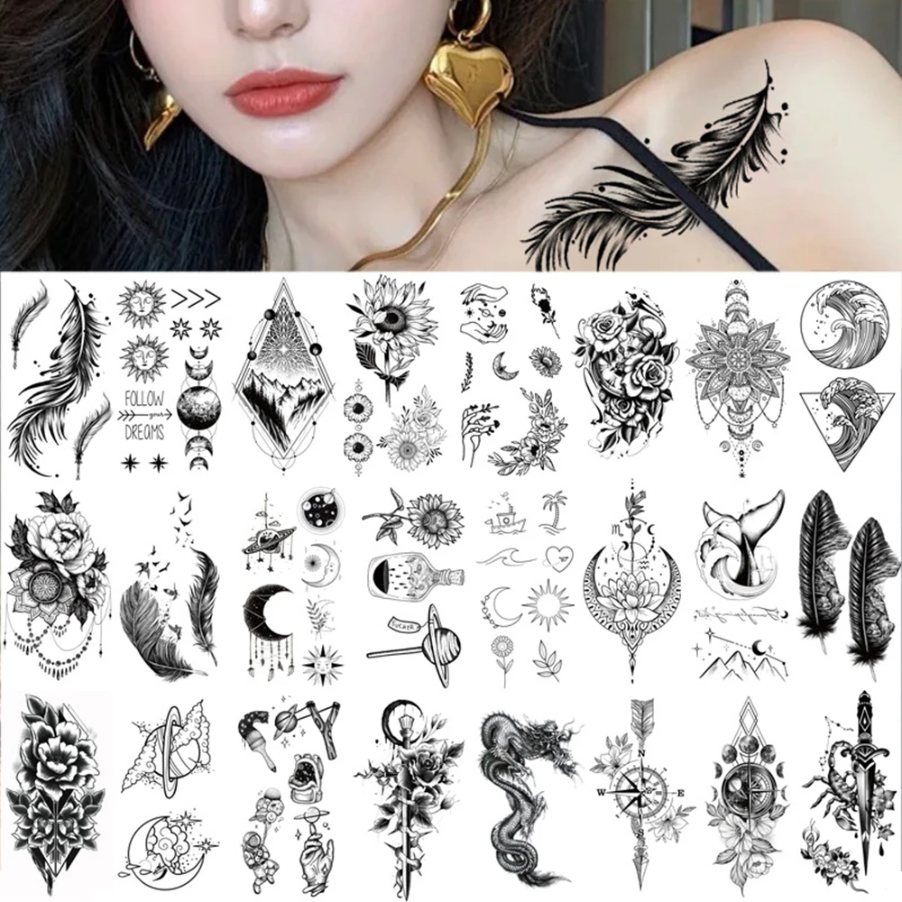 100pcs Small Temporary Tattoo Mini Flower Skull Sword Body Arm ...