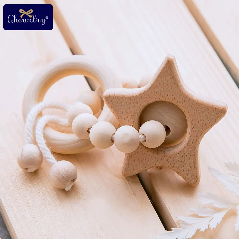 1pc bébé jouets perles en bois Bracelets d'allaitement hêtre en bois pendentif rongeurs anneaux de dentition bébé bois hochets produits pour enfants