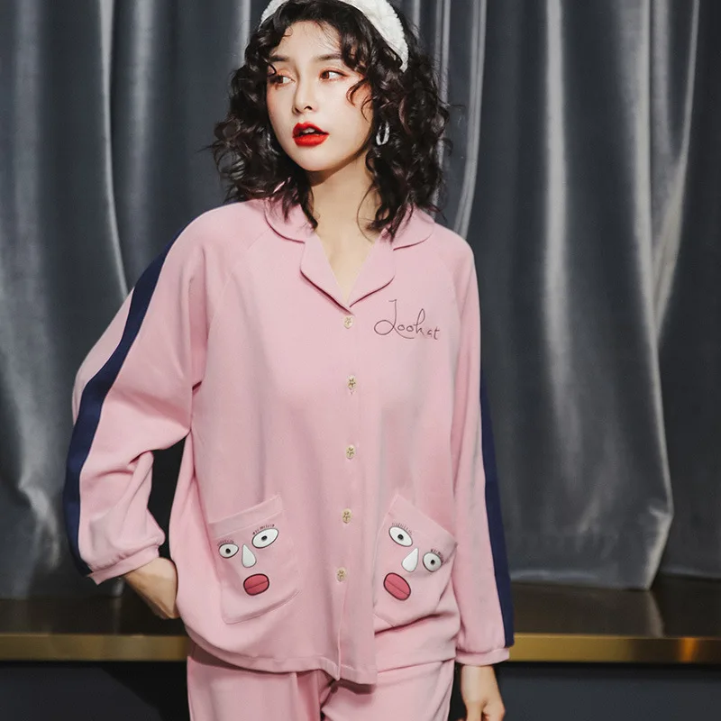

8325 # Lettered Mobs Face Cardigan Cm Long Sleeve Pajamas Homewear Set Series