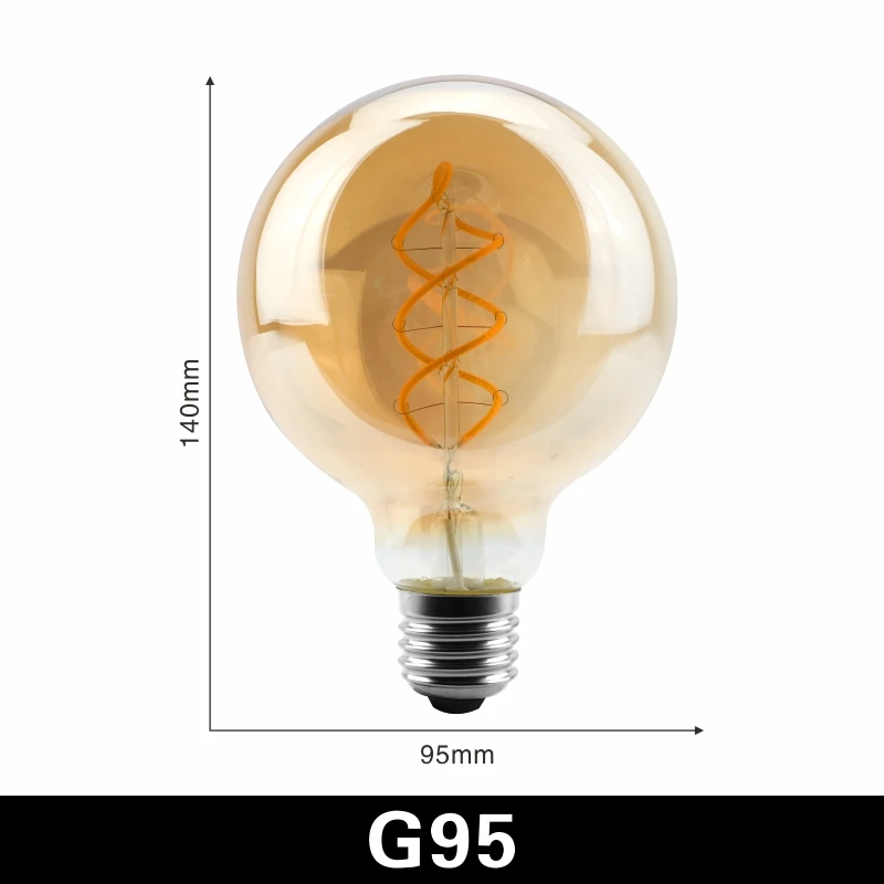 G95 Латтусо Ретро лампа Эдисона E27 220V 4W мягкий спиральный светодиодный светильник накаливания G80 G95 G125 ампульная винтажная лампа - Цвет: G95