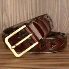 

New Authentic Cowhide Men's Belt Luxury High-quality Copper Buckle Fashion Personality Woven Belt Cowhide Belt Men
