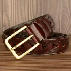 New Authentic Cowhide Men's Belt Luxury High-quality Copper Buckle Fashion Personality Woven Belt Cowhide Belt Men