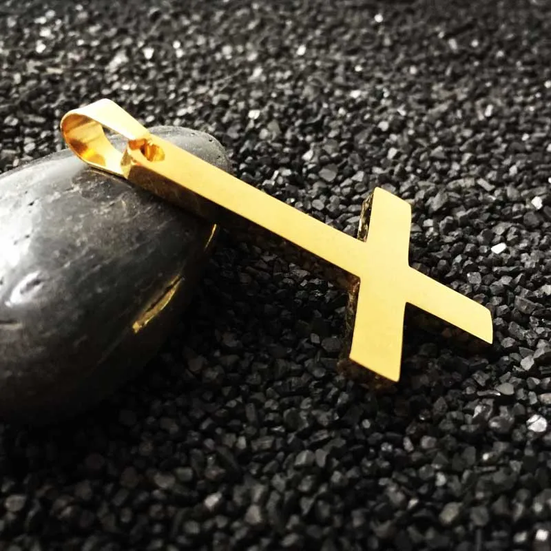 Золотое колье из нержавеющей стали с подвеской в виде дьявола|satanic jewelry|cross pendant