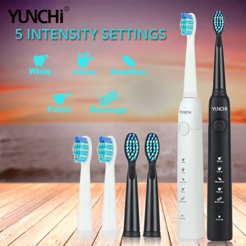 

YUNCHI Sonic Toothbrush Electric Rechargeable 5 Modes Dupont Bristle Brushing Timer Waterproof Teeth Care 40000 Stroke Vibration