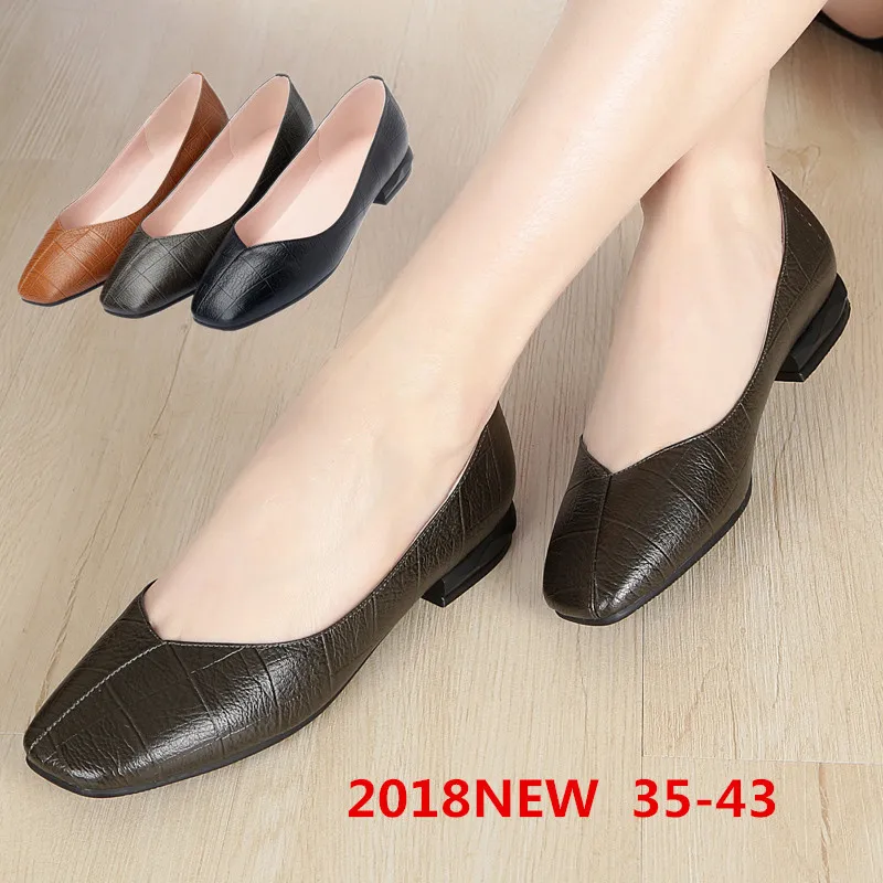 

2018 Spring New Style Women's Singles Leather Shoes Low Heel Simple Outing Driving Casual Shoes Yd8955 Plus-sized 35-43