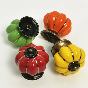 1PCS Retro Ceramic Pumpkin Knobs Kitchen Cupboard Cabinet Wardrobe Drawer 40mm Pull Handle Home Furniture Hardware