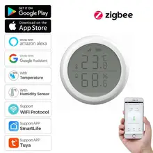 

WIFI Smart Temperature Humidity Sensor Zigbee Hygrometer Thermometer Detector Smart Life Remote Control With Alexa Google Home