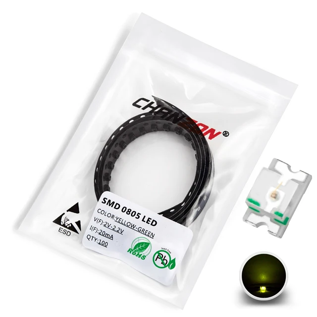 100pcs 0805 (2012) SMD LED Emitting Diode Kit Lamp Chip Light Beads Warm White Red Green Blue Yellow Orange UV Pink Micro 3V SMT 100pcs Yellow-green