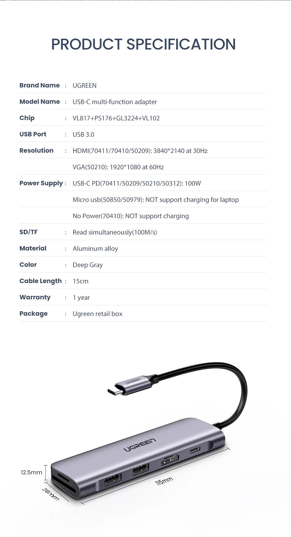 Ugreen USB C концентратор type C к Мульти USB 3,0 концентратор HDMI адаптер док-станция для MacBook Pro huawei mate 30 USB-C 3,1 разветвитель порт type C концентратор