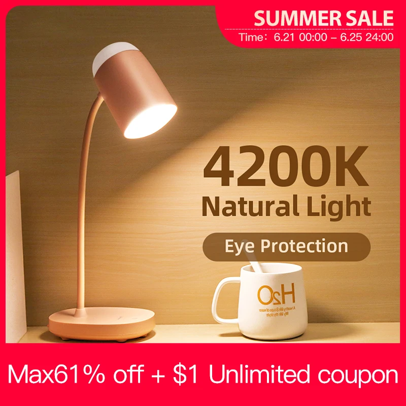 YAGE Lámpara LED de escritorio con protección ocular, batería recargable de 3600mAh, 3 modos de iluminación, brillo, Aprendizaje por USB, luz de noche de mesa táctil