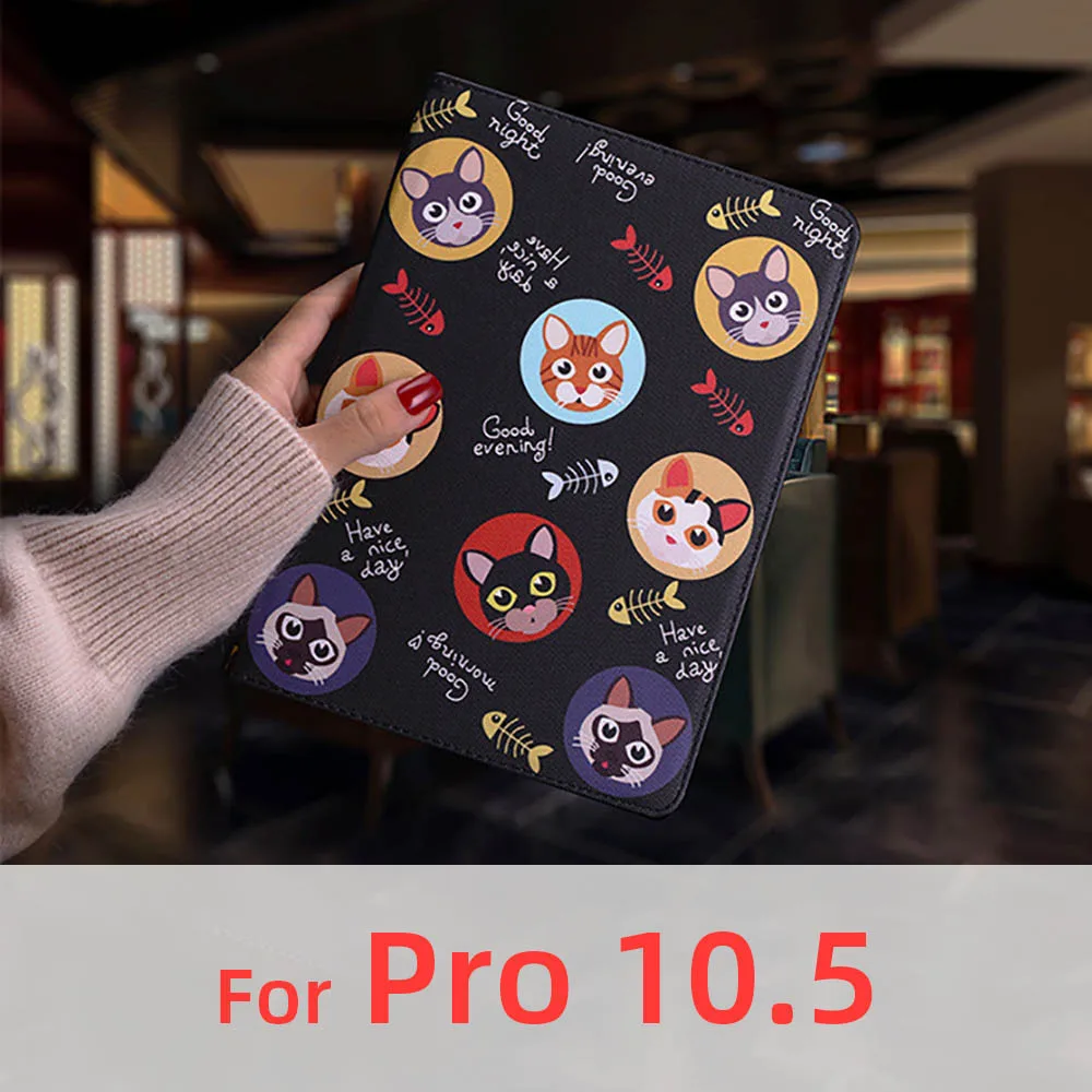 Black Pro 10.5 Чехол с кроликом из мультфильма для Ipad Mini 1 2 3 4 5 Pro Air 10,5 A1490 A1538 A1709 кожаный чехол с кошкой Аксессуары для планшетов умный чехол для сна - Цвет: Black Pro 10.5