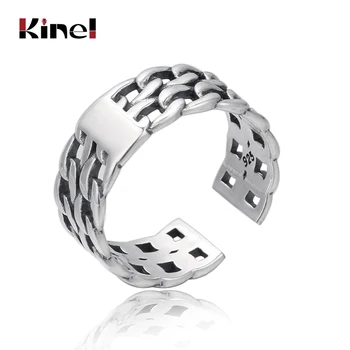 

Kinel S925 Sterling Silver Jewelry Retro Personality Adjustable Temperament Ring Open Creative Couple Punk Wide ring Twist
