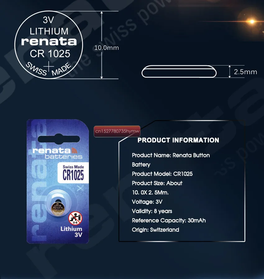 1 упаковка Renata CR1025 3V 30mAh Литиевые кнопочные батареи для монет фирменный аккумулятор