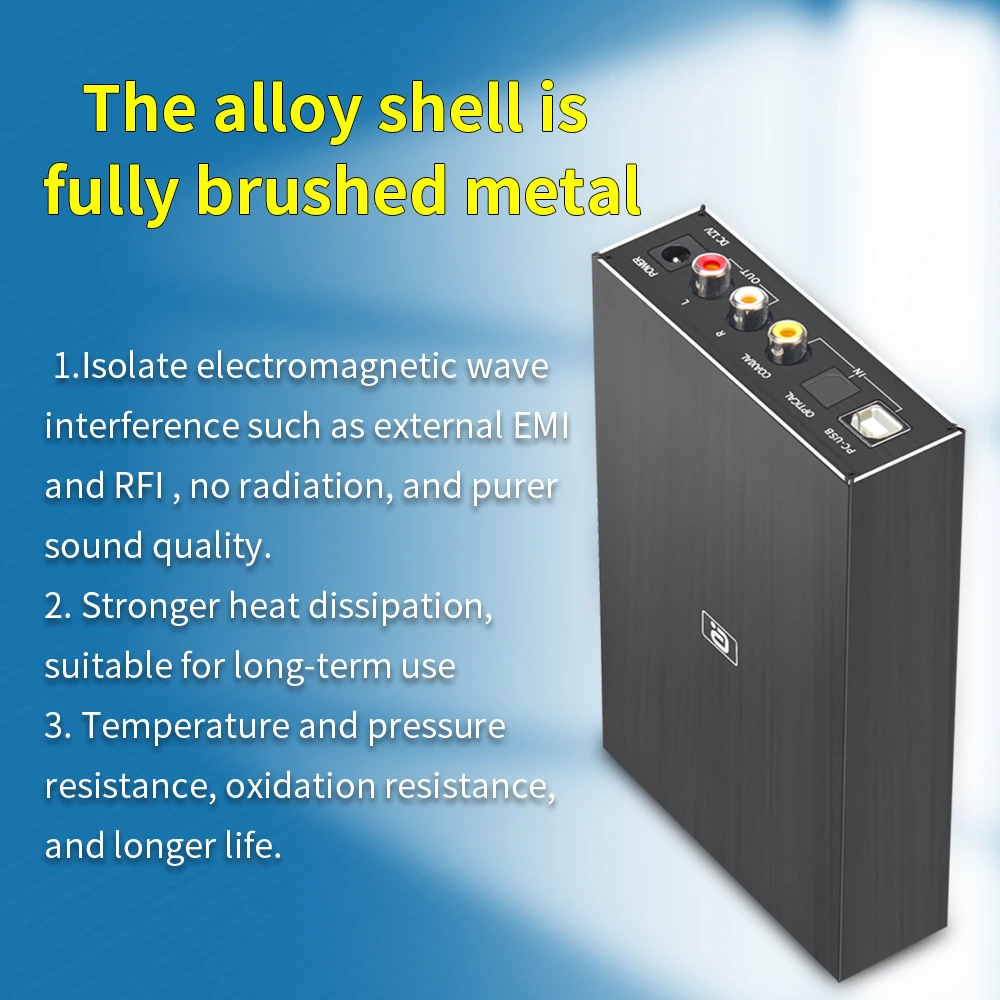 AYINO Mini HiFi Digital Audio Decoder USB DAC Headphone Amplifier 24Bit 96KHz Input USB Coaxial Optical Output RCA Amp12V DA580