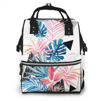 

Fashion Mummy Maternity Nappy Bag Tropical Leaves Geometric Watercolor Large Capacity Baby Bag Travel Nursing Bag for Baby Care