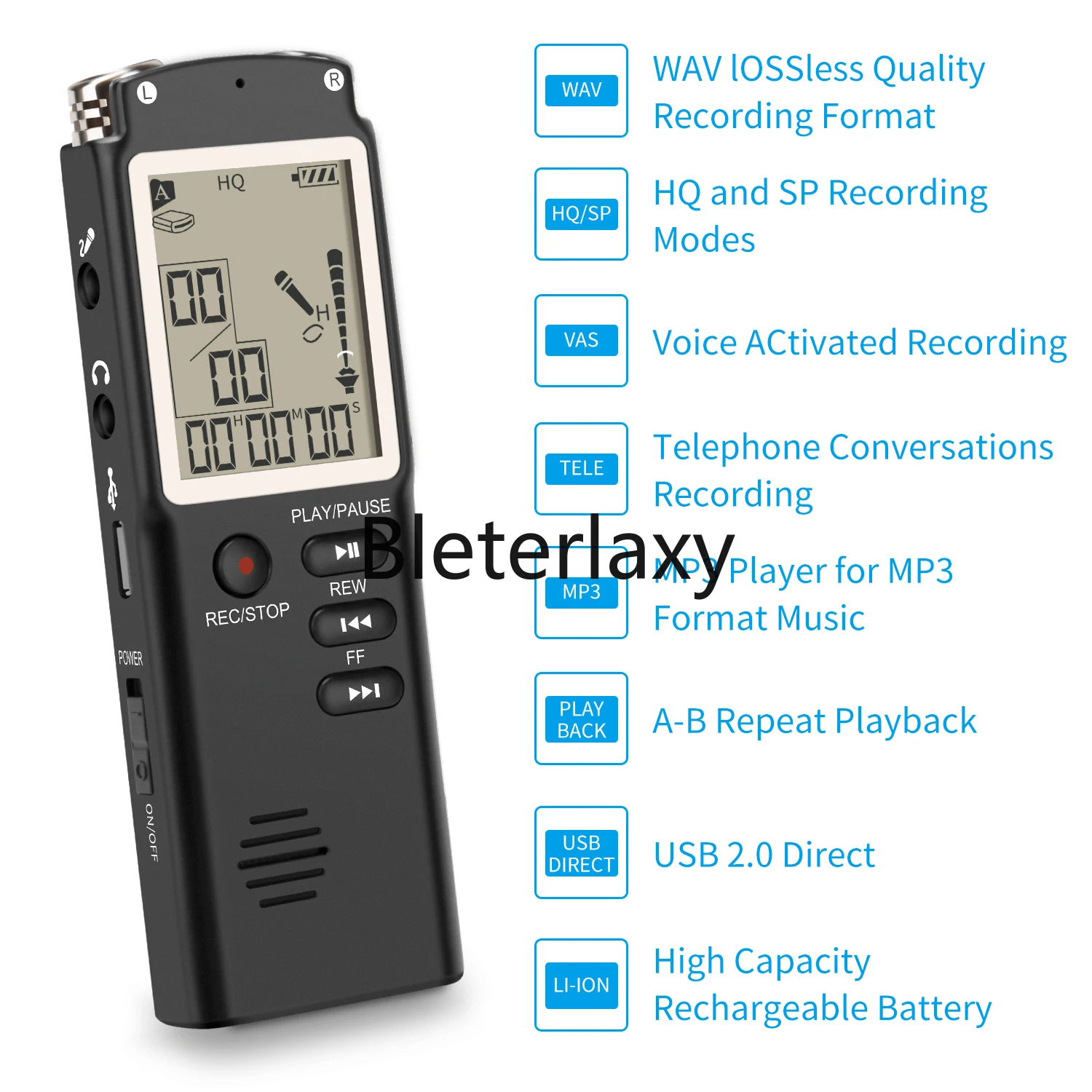 32GB/16GB High-Quality Digital Audio Voice Recorder a key lock screen Telephone Recording Real Time Display with MP3 Player