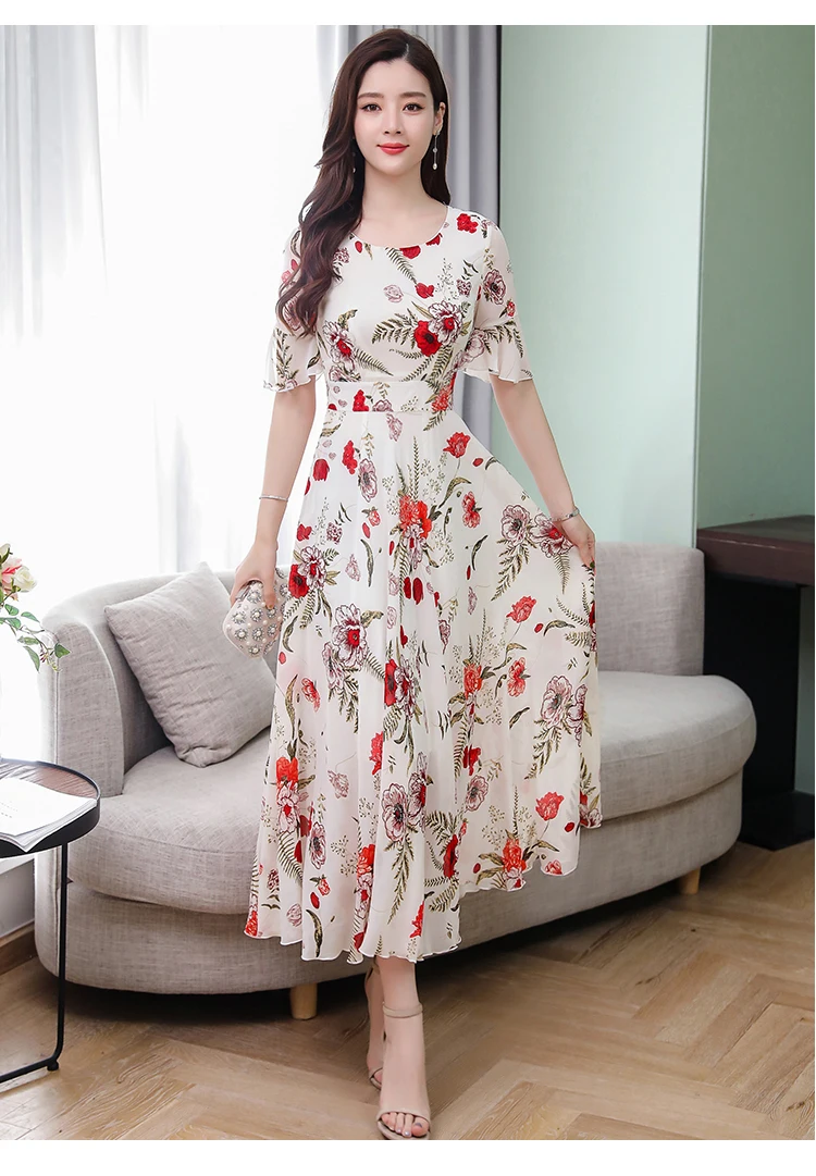 Летняя одежда для фотосессии 9617# Новое Стильное платье большого размера длинные юбки с рукавами-колокольчиками и цветочным принтом шифоновое платье с большим подолом