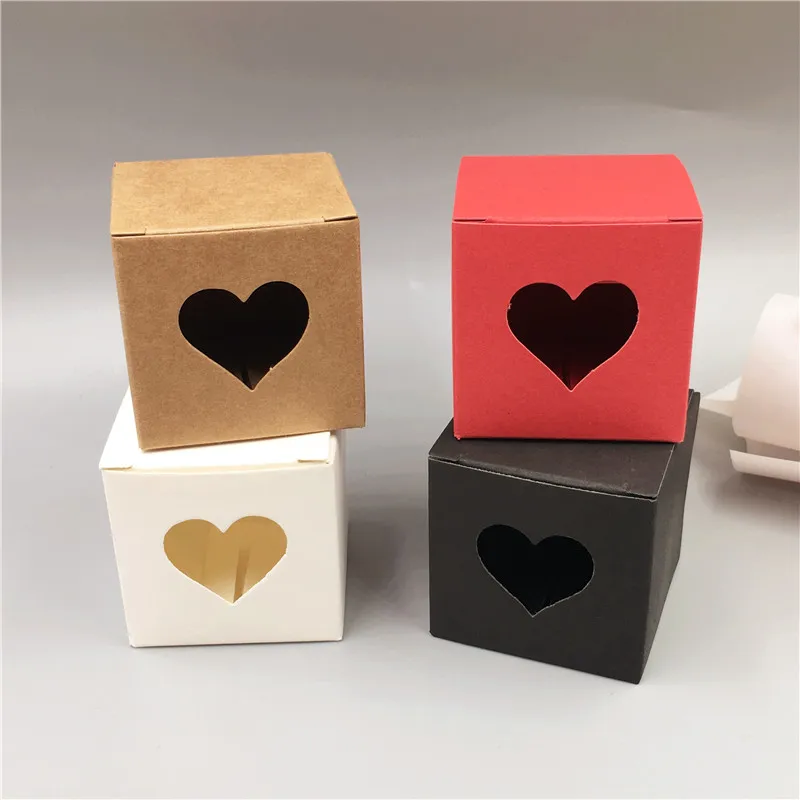

500Pcs/Lot Solid Macaron Color Romantic Cubic Design Style Paper Card Box Hollow Heart 5x5x5cm For Engagement Festivals Pack Box