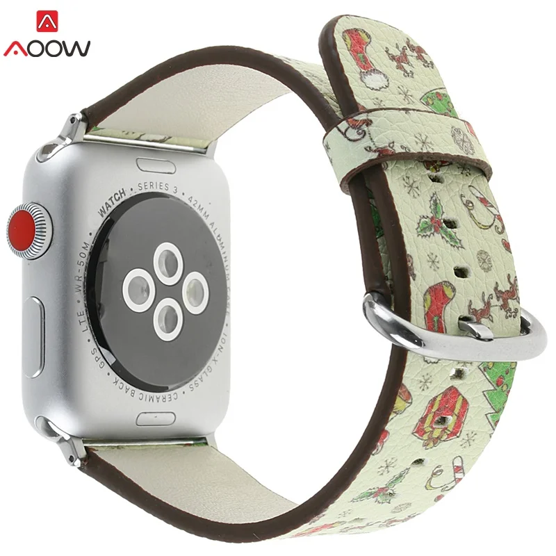 AOOW, рождественский подарок, ремешок из натуральной кожи для iwatch, ремешок 38 мм, 40 мм, 42 мм, 44 мм, браслет на запястье для Apple Watch 5, 4, 3, 2, 1