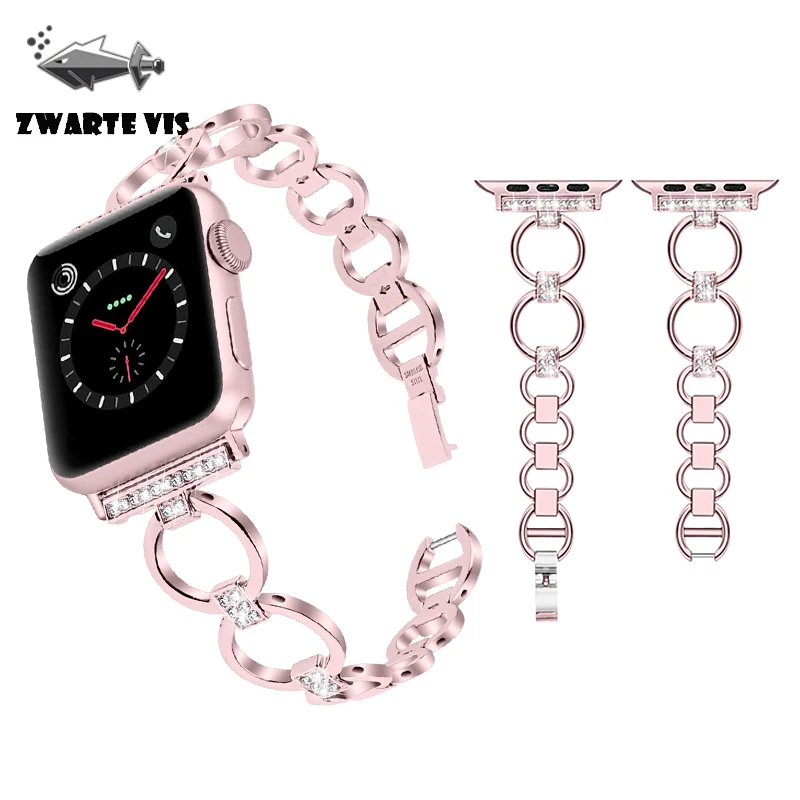 Розовый браслет из нержавеющей стали с бриллиантами для Apple watch серии 1/2/3 42 мм 38